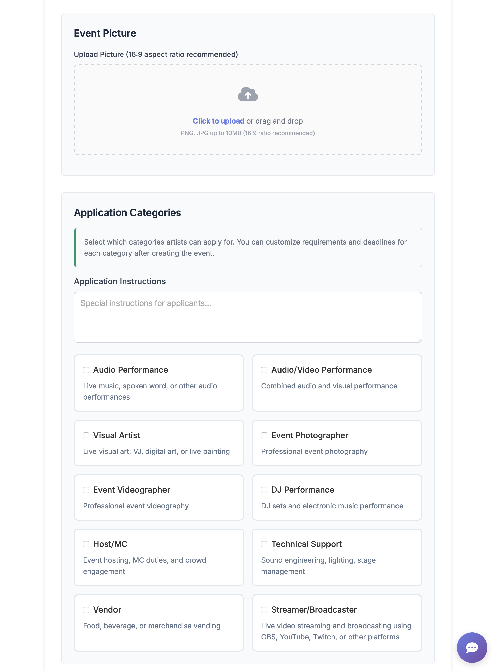 BookerPal Application Categories selection