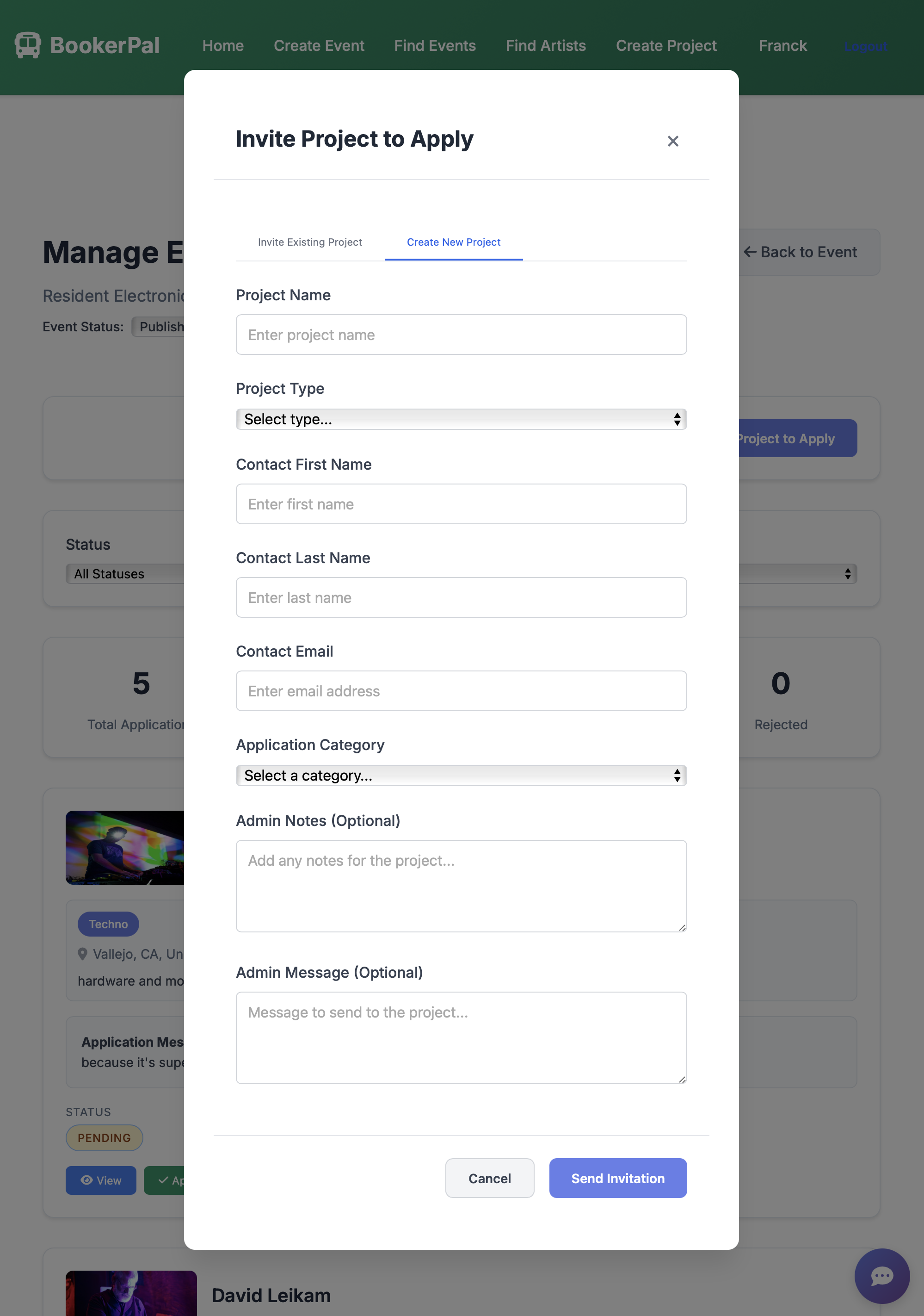 BookerPal Invite Project to Apply page