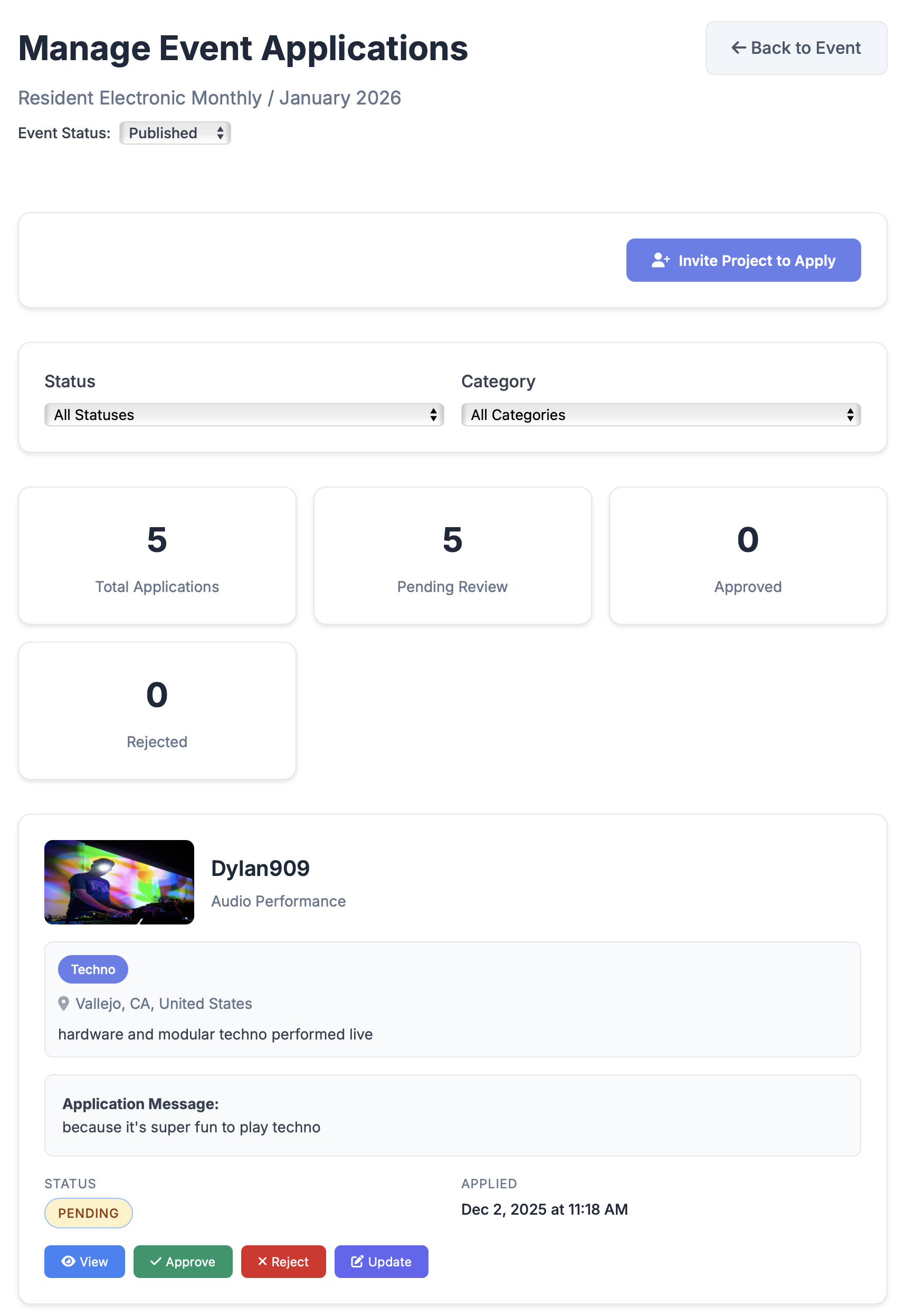 BookerPal Manage Applications page